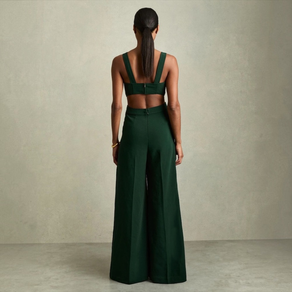 NEW REISS Dion Wide Leg Jumpsuit Green Size 4P Petite NWT - Picture 3 of 7